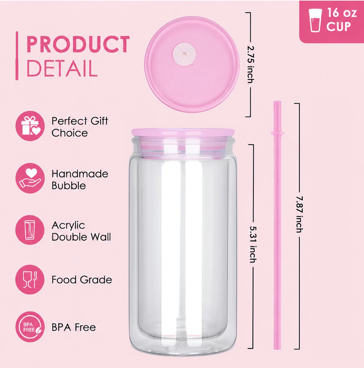 Custom 16oz Acrylic Tumbler Cup